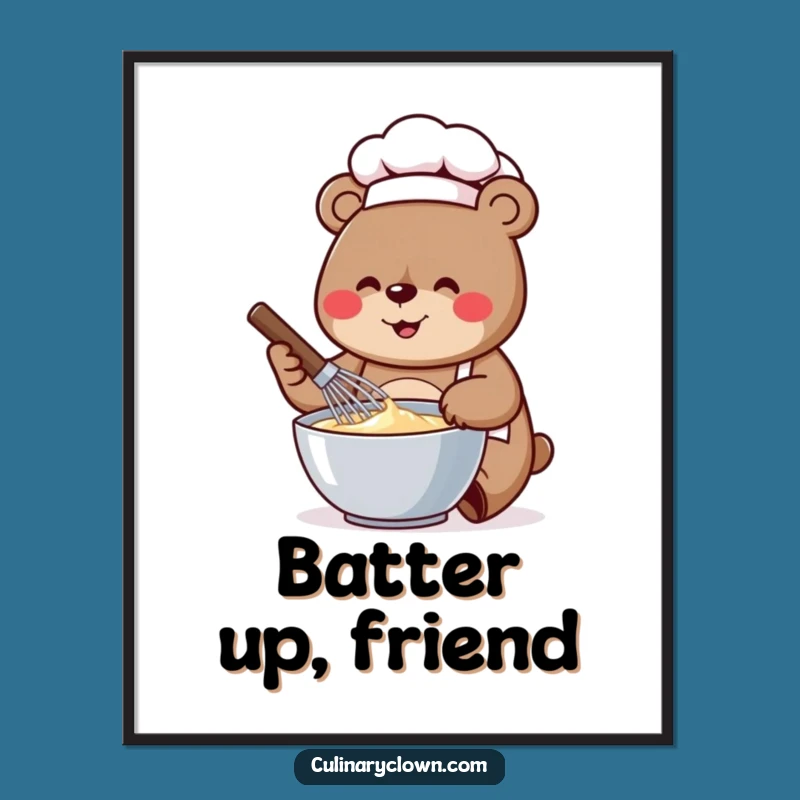 Funny Bear Chef Whisking Poster: Cheerful Baker Art Print