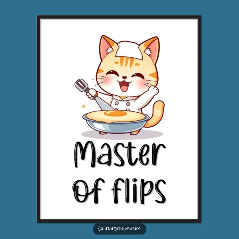 Funny Cat Chef Poster: Giant Pancake Flip Art, Hilarious Kitchen Decor Gift