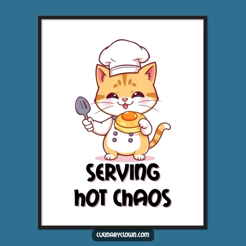 Funny Cat Chef Poster: Hilarious Culinary Flames Art for Kitchen Walls