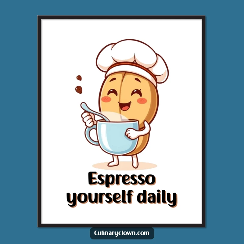 Funny Coffee Bean Chef Poster: Joyful Kitchen Art Print for Coffee Lovers