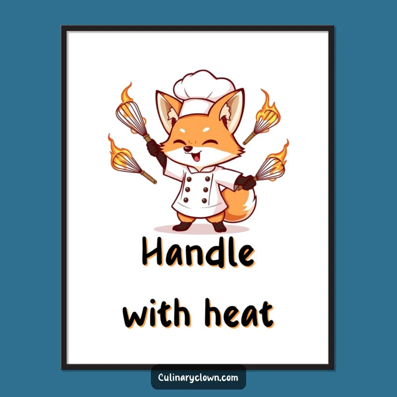 Funny Fox Chef Flaming Whisk Poster - Daring Kitchen Wall Art