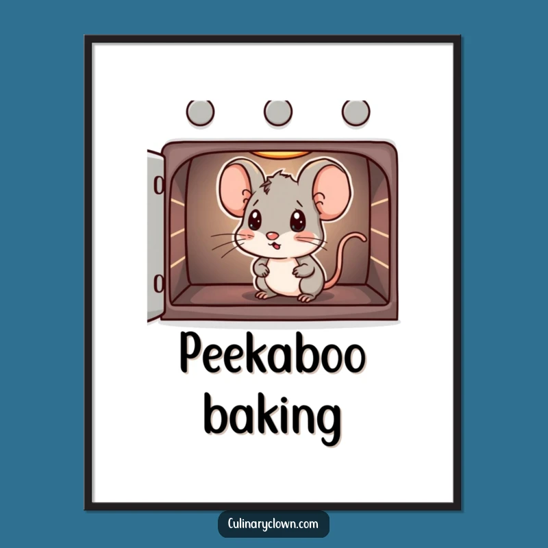 Funny Mouse Oven Poster - Whimsical Baking Art for Kitchen Decor