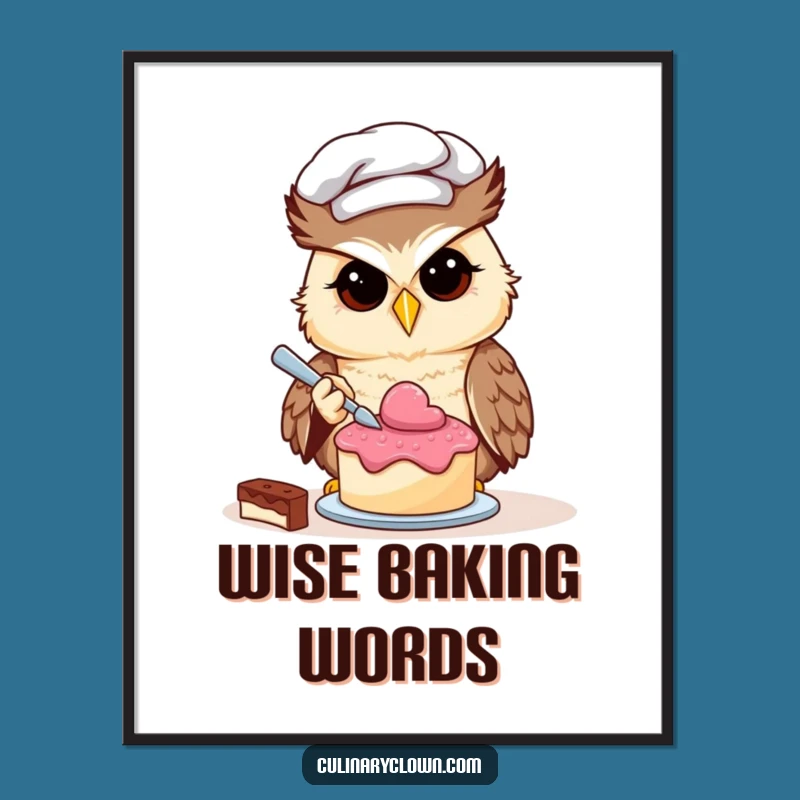 Funny Owl Chef Cake Decorating Poster: Whimsical Wall Art for Bakers