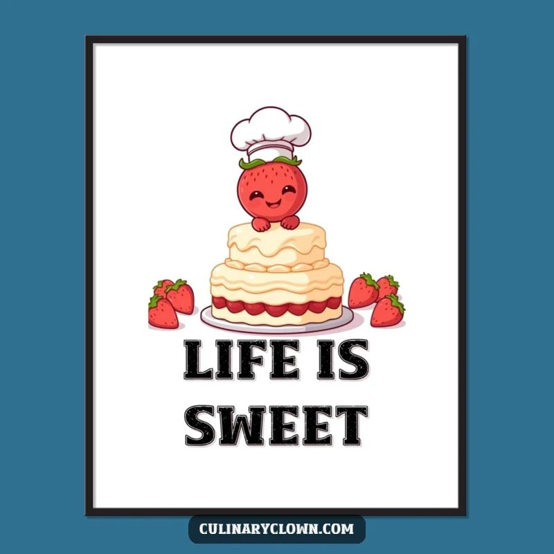 Funny Strawberry Chef Poster: Add Whimsical Baking Art to Your Kitchen Decor