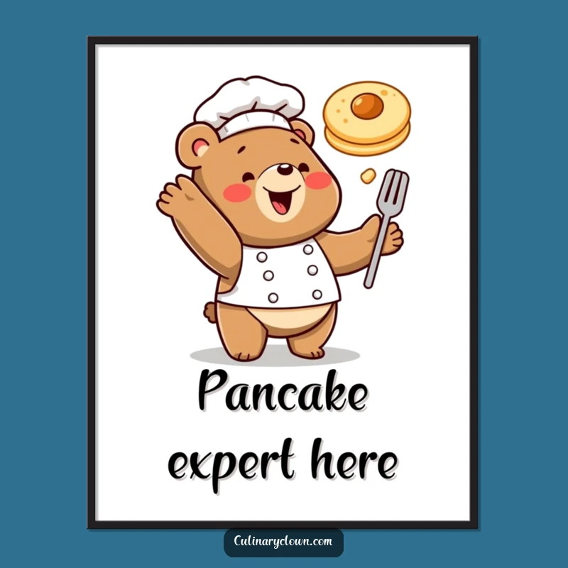 Funny Bear Chef Poster Breakfast Art Chef Decor Pancake Toss