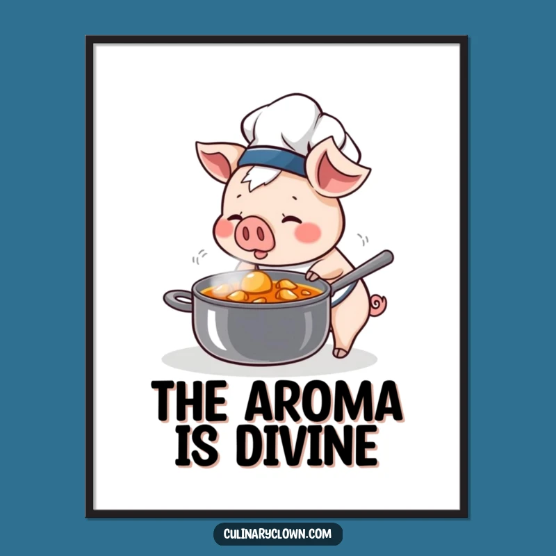 Funny Kawaii Pig Chef Poster: Decorate with Culinary Intrigue