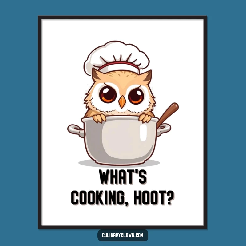 Funny Owl Chef Peeking Pot Poster: Add Intrigue to Your Walls