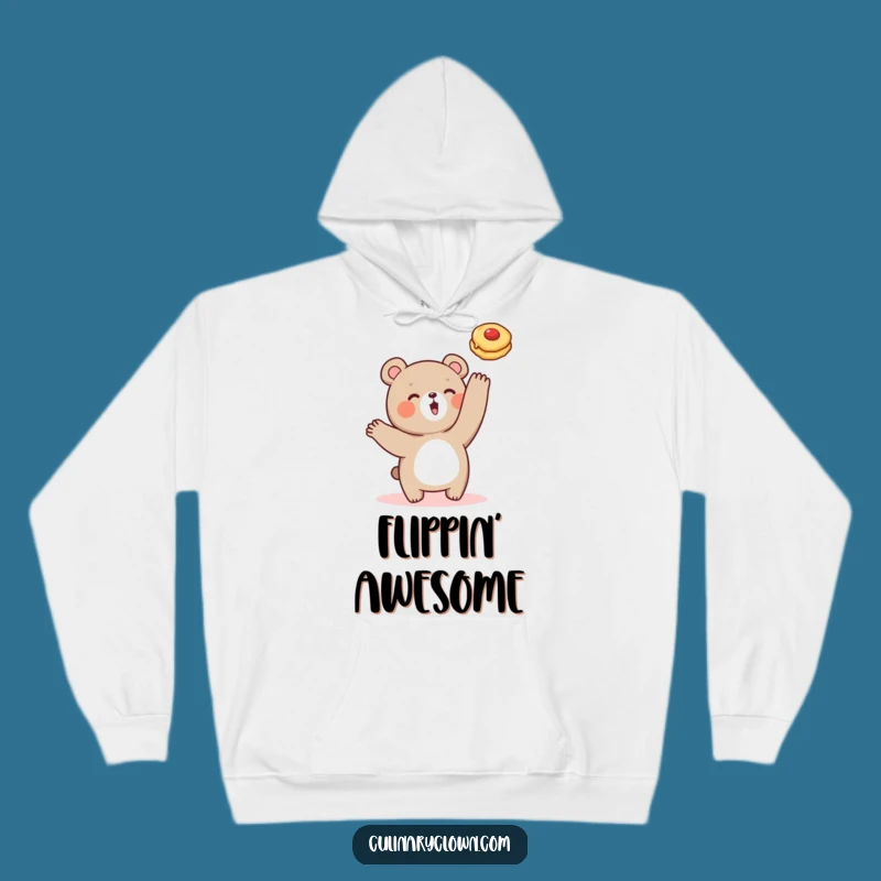 Cozy Funny Bear Flipping Pancake Hoodie: Warm & Hilarious Breakfast Comfort Gift!