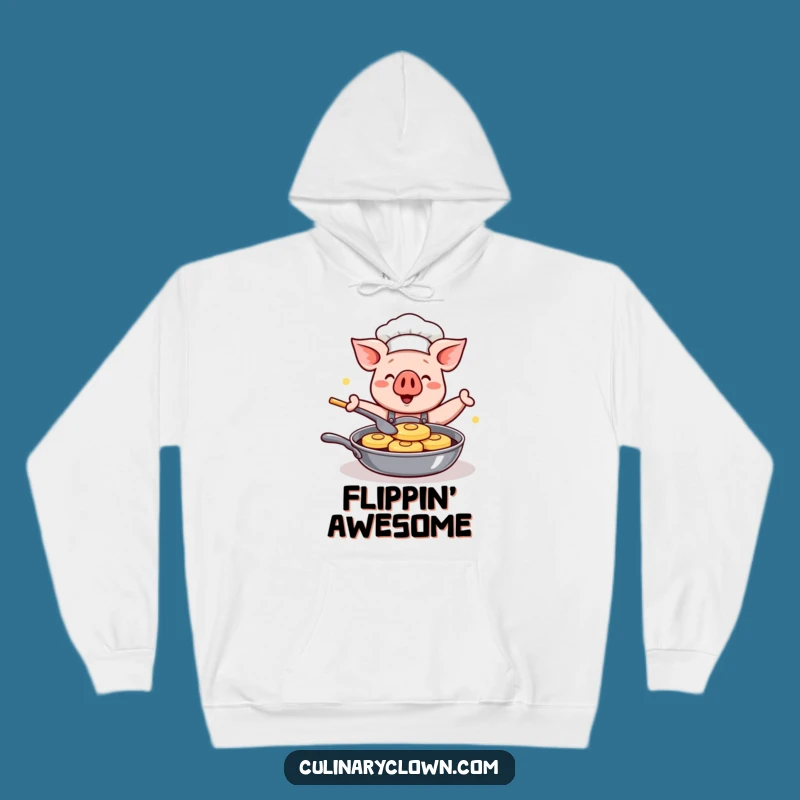 Cozy Funny Kawaii Pig Chef Hoodie: Happy Pancake Flipping Hoodie, Perfect Funny Gift