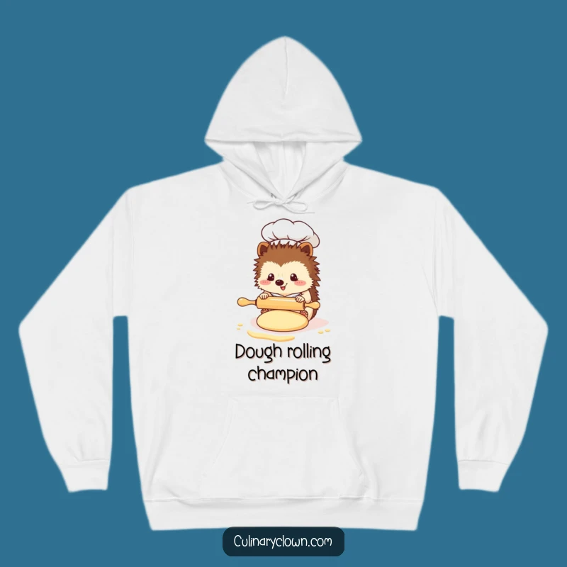 Cozy Funny Kawaii Hedgehog Chef Hoodie: Rolling Dough Comfort, Warm Funny Gift for Bakers