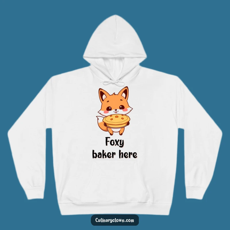 Cozy Funny Fox Presenting Pie Hoodie: Warm & Hilarious Baking Comfort Gift!