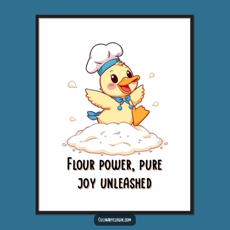Free Printable Wall Art: Funny Duck Chef Flour Pile for Kitchen Downloadable