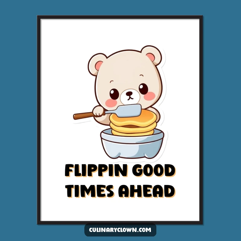 Free Printable Kawaii Bear Art: Flipping Pancakes Funny Downloadable Wall Decor!