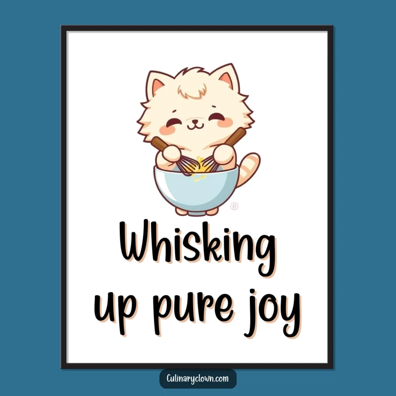 Free Printable Kawaii Cat Art: Whisking Batter Funny Downloadable Wall Decor!