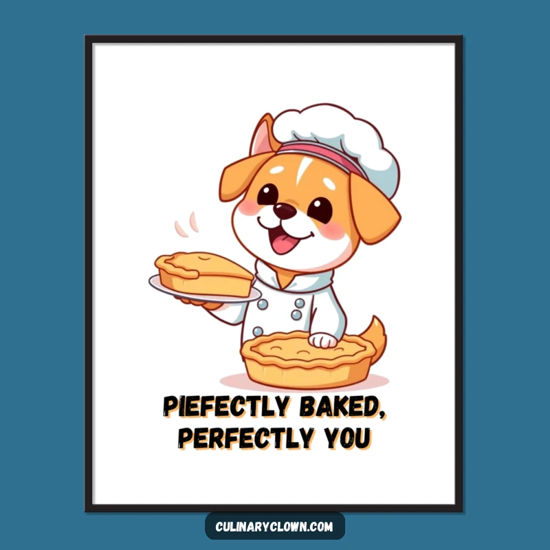 Free Printable Wall Art: Kawaii Dog Chef Pie for Funny Downloadable Kitchen Decor