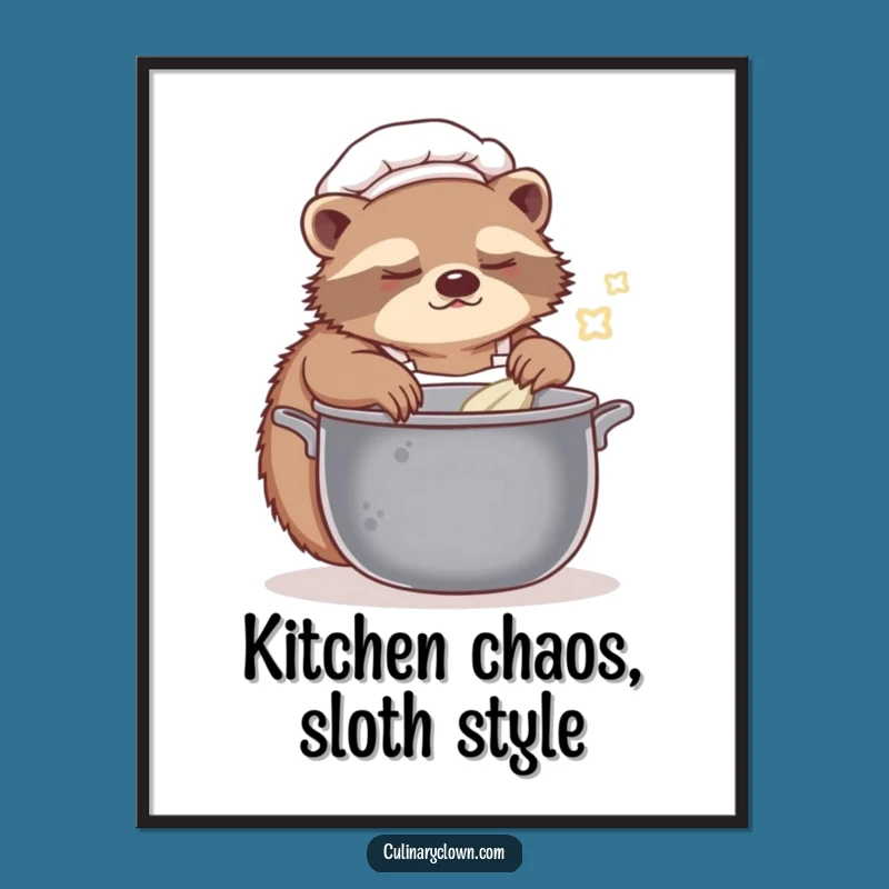 Free Printable Sloth Chef Wall Art - Funny Downloadable Kitchen Decor for Foodies