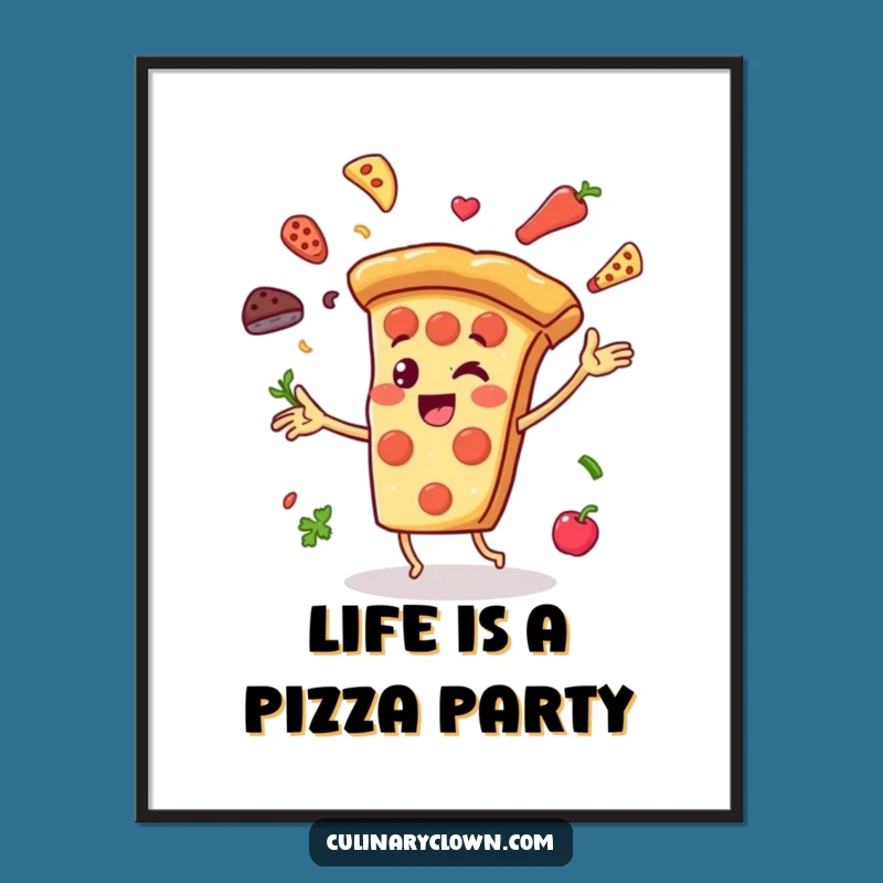 Free Printable Pizza Wall Art: Cheerful Juggling Slice Downloadable Decor for Kitchen