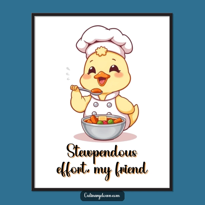 Free Printable Wall Art: Funny Kawaii Duck Chef Stew Tasting Downloadable Decor