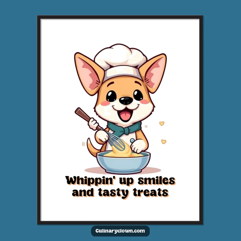 Free Printable Wall Art: Funny Dog Chef Whisking for Kitchen Downloadable Decor
