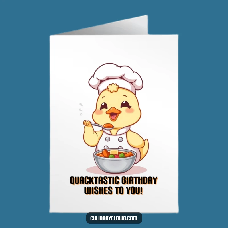 Free Printable Birthday Card: Kawaii Duck Chef Tasting Stew Funny Downloadable Gift