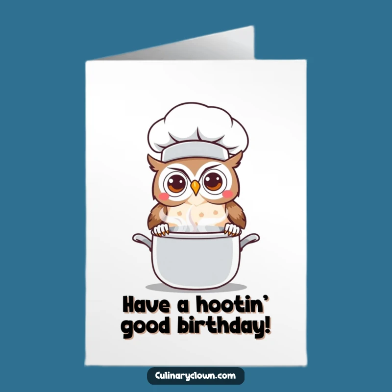 Free Printable Kawaii Owl Chef Birthday Card - Funny Downloadable Gift for Curious Souls