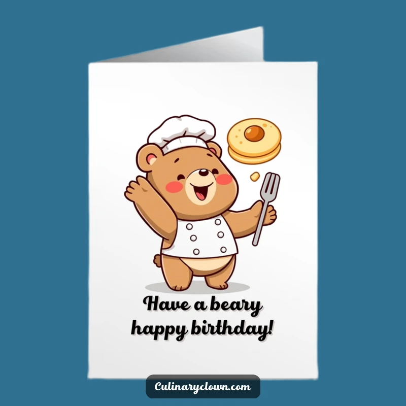 Free Printable Bear Chef Birthday Card: Pancake Flip Downloadable Gift
