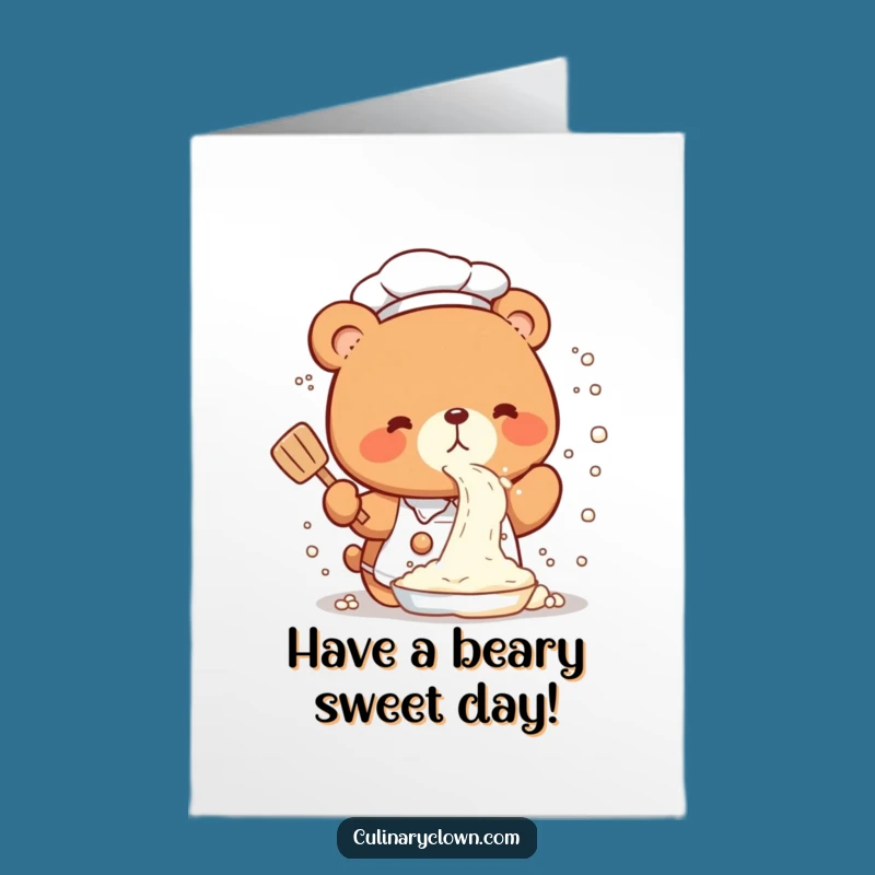 Free Printable Funny Bear Chef Birthday Card: Flour Disaster Downloadable Gift