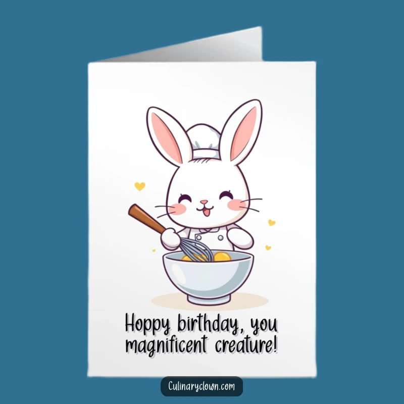 Free Printable Kawaii Rabbit Chef Birthday Card - Funny Downloadable Gift for Bakers