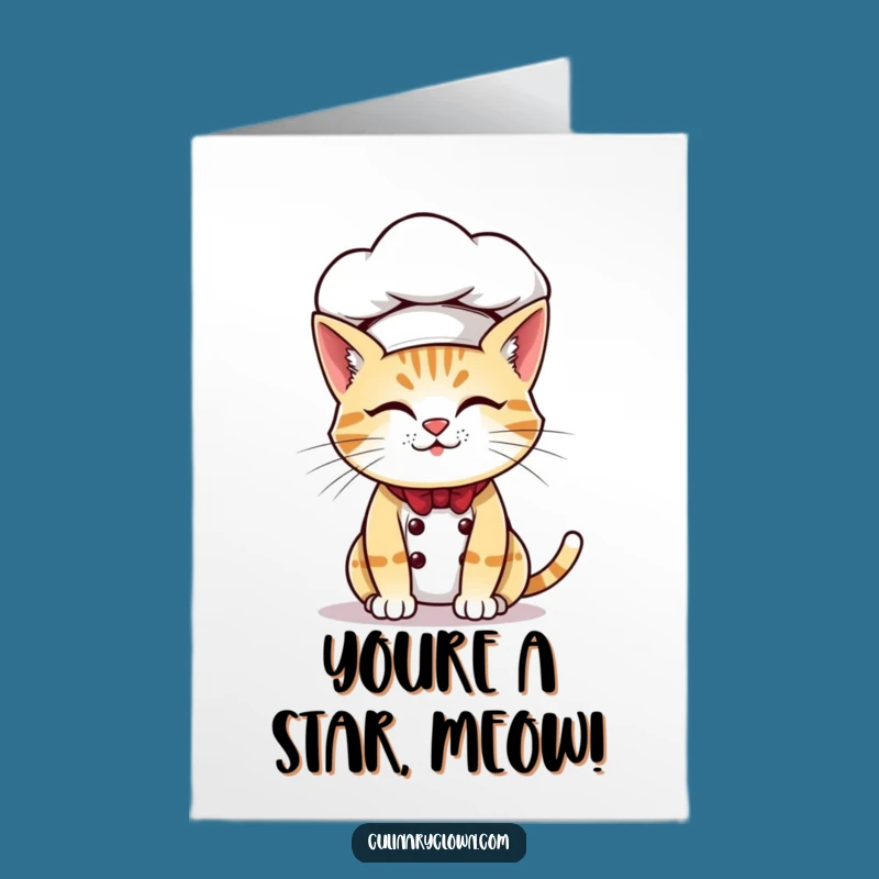 Free Printable Cat Chef Congrats Card: Big Hat Success Downloadable