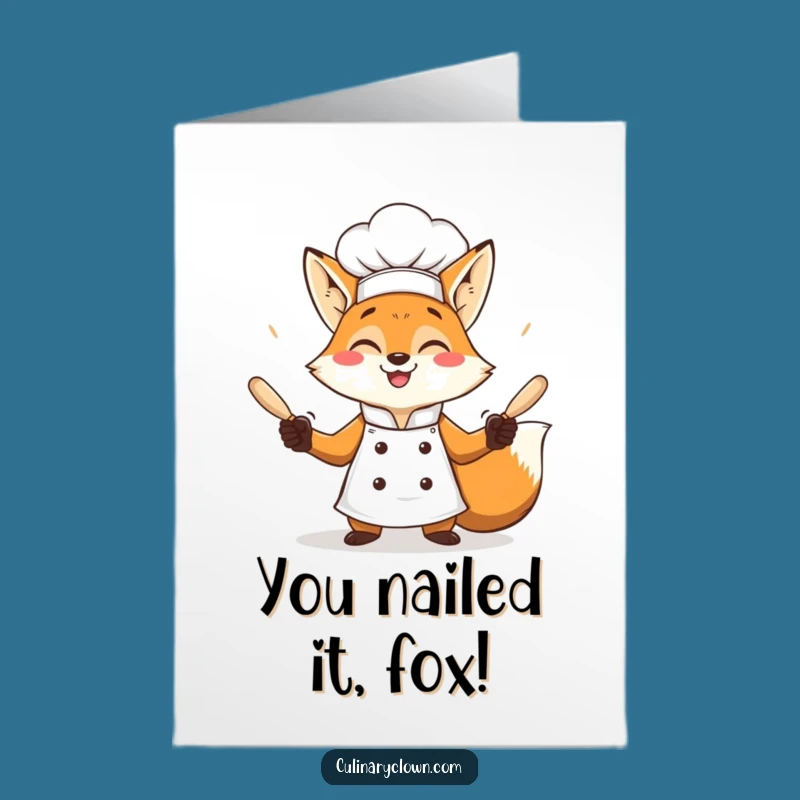 Free Printable Congrats Card: Fox Chef Juggles Success with Joy