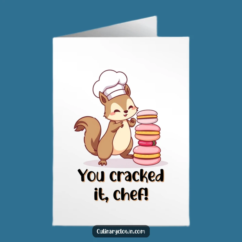 Free Printable Kawaii Squirrel Chef Congrats Card - Hilarious Macaron Stack Triumph Downloadable