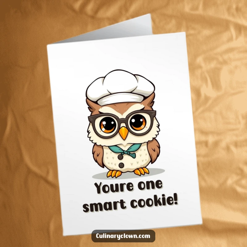 Free Printable Congratulations Card: A smart kawaii owl chef wearing spectacles, congratulating success with flair.