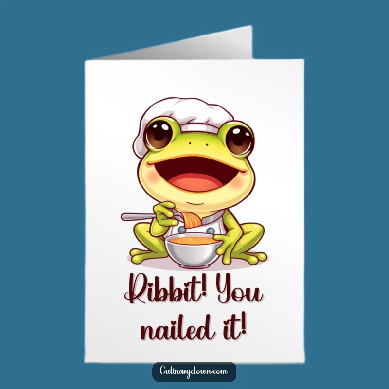 Free Printable Congrats Card: Happy Frog Chef Tasting Success, Humorous Download