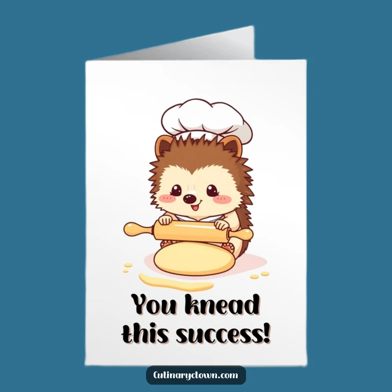 Free Printable Congrats Card: Kawaii Hedgehog Chef Dough Rolling Funny Downloadable Gift