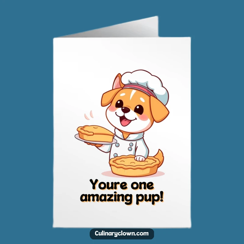 Free Printable Congrats Card: Kawaii Dog Chef Pie for a Victorious Downloadable Gift