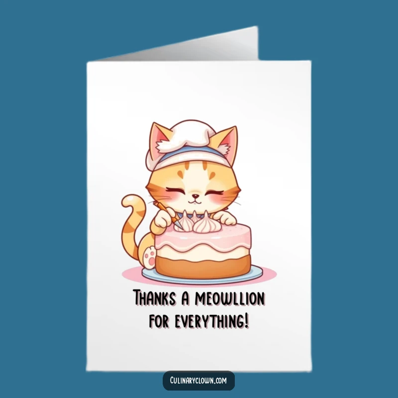 Free Printable Funny Cat Chef Thank You Card: Grateful Baker, Downloadable Appreciation Gift