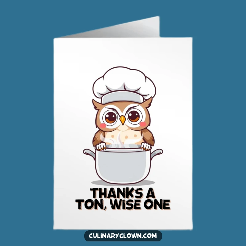 Free Printable Kawaii Owl Chef Thank You Card - Funny Downloadable Gift of Gratitude