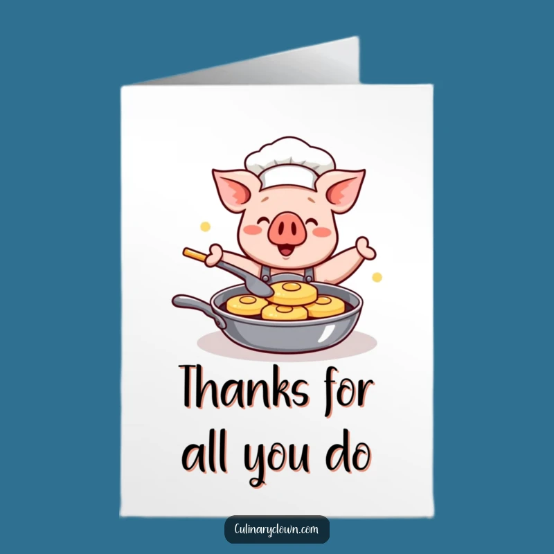 Free Printable Kawaii Pig Chef Thank You Card - Funny Downloadable Gift of Gratitude