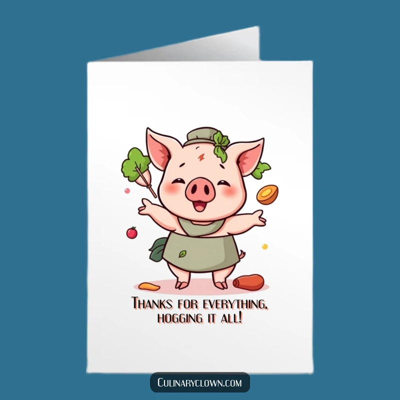 Free Printable Thank You Card: Juggling Pig Chef, Express Gratitude DIY Gift!