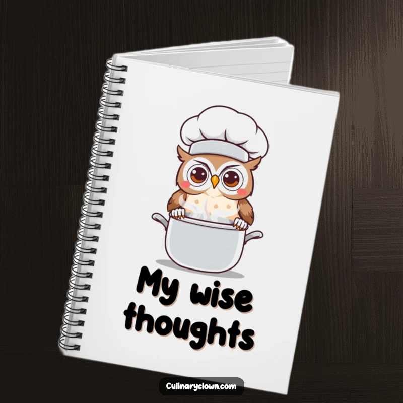 Funny Kawaii Owl Chef Notebook: A cute journal featuring a cartoon owl chef curiously peeking over a steaming pot, perfect for notes and recipes.