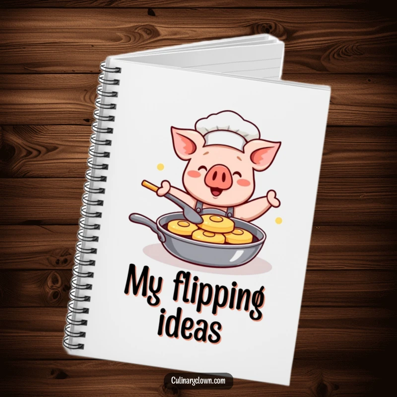 Funny Kawaii Pig Chef Notebook: A cute journal featuring a cartoon pig chef happily flipping pancakes, perfect for recipes and notes.