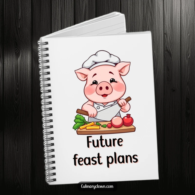 Funny Pig Chef Notebook: Features a smiling pig chef intensely chopping vegetables, ideal for recipe writing and meal planning.