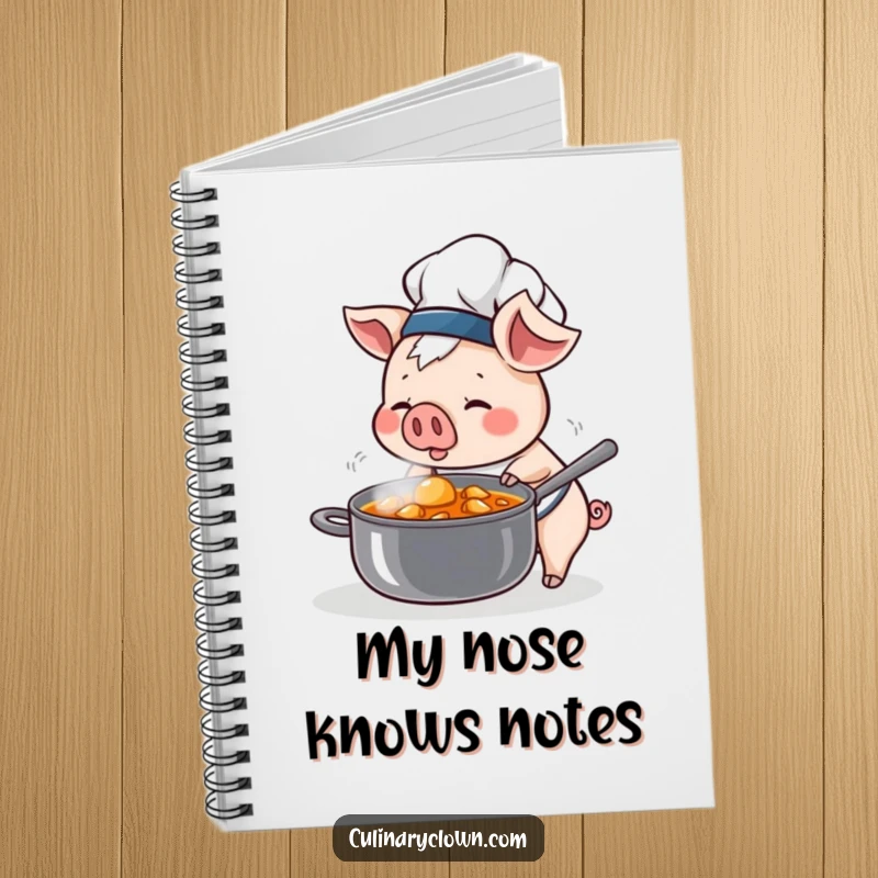 Funny Kawaii Pig Chef Notebook: Adorable pig chef sniffing stew, perfect for recipe notes.