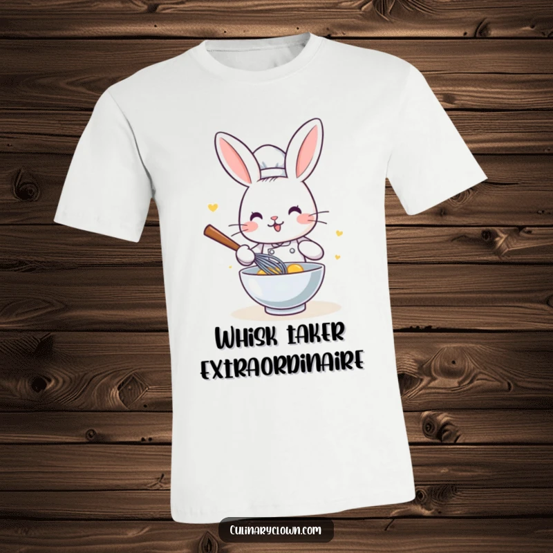 Funny Kawaii Rabbit Chef T-Shirt: Adorable cartoon rabbit chef gleefully whisking ingredients in a bowl, a fun foodie fashion statement.