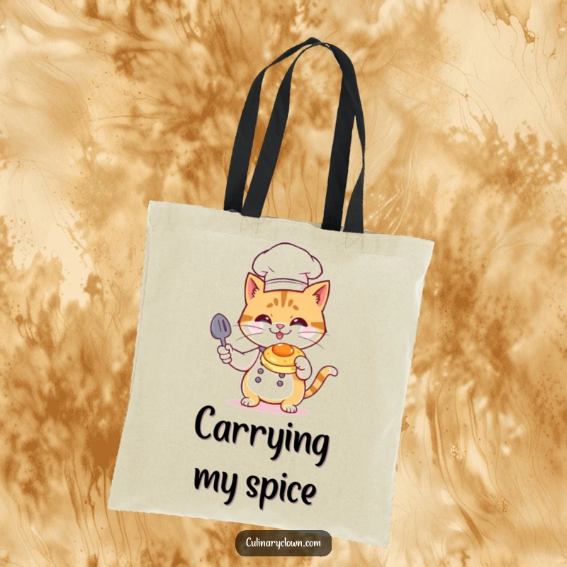 Funny Cat Chef Tote Bag: A cat chef flambéing a pancake with a mischievous grin, perfect for carrying groceries.