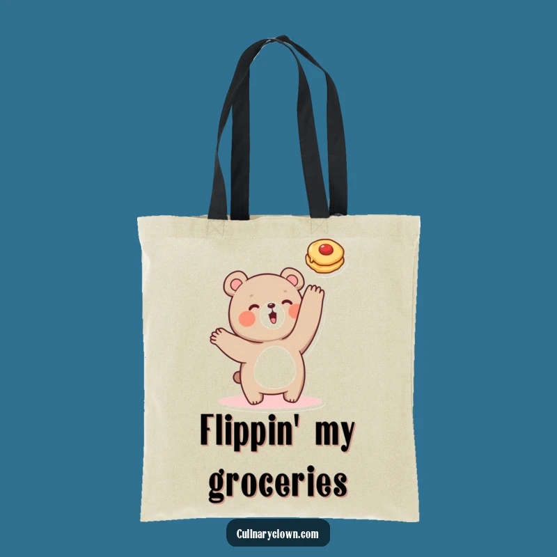 Funny Bear Pancake Flipping Tote Bag: Carry Your Laughs & Groceries in Style!