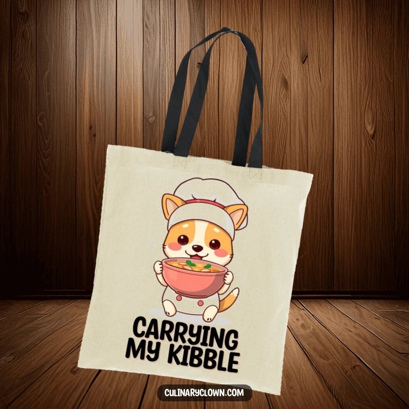 Funny Dog Chef Tote Bag: A cute dog wearing a chef hat carries a bowl of soup, ready for grocery runs or kitchen adventures.