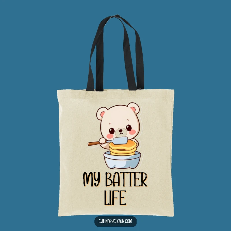 Funny Kawaii Bear Pancake Flipping Tote Bag - Hilarious Grocery Hauler Gift